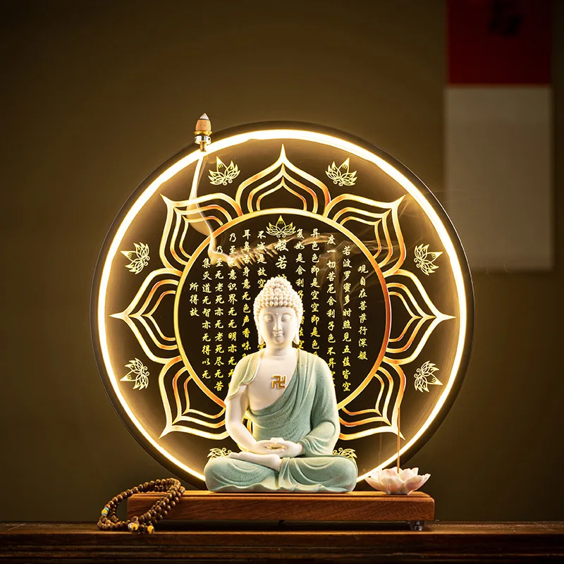 Большая статуя Будды Татхагата Шакьямуни керамическая лампа круг