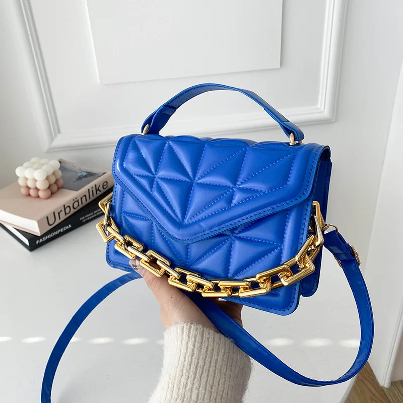 

Новинка 2022, женская сумка через плечо на толстой цепочке, модные клетчатые сумки через плечо из искусственной кожи, брендовые дизайнерские женские маленькие сумки