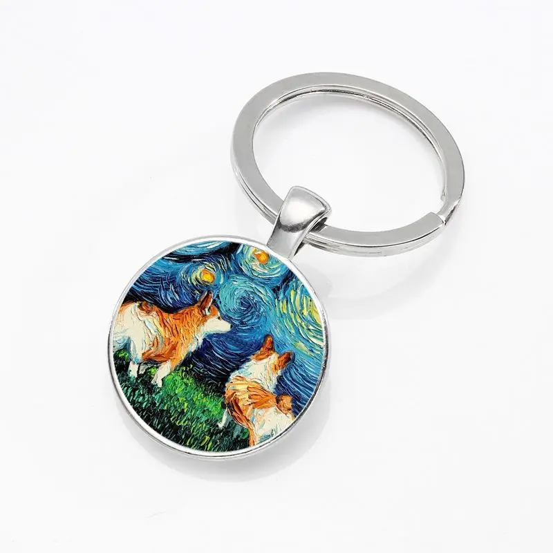 Популярный ключница-подвеска с жемчужным украшением, ретро масляная живопись "Звездная ночь" Ван Гога с питомцем собакой.