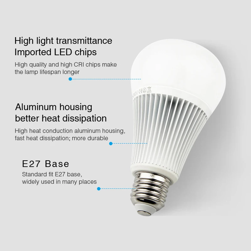 

Milight 9W RGB+CCT Wifi LED Bulb Light YB1 Dimmable 2 in 1 Smart Lamp AC110V 220V 2.4G Wireless Remote Control Mi.light