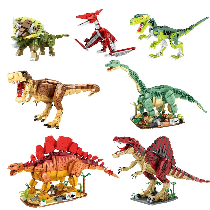 

MOC Jurassic New Park Dinosaurs Tyrannosaurus Rex Velociraptor Model Building Blocks Triceratops Bricks Boys Toys DIY Gifts