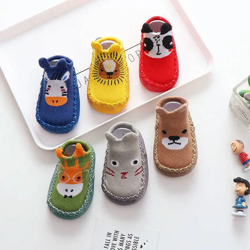 Обувь для новорожденных модные нескользящие носки с мультяшными животными