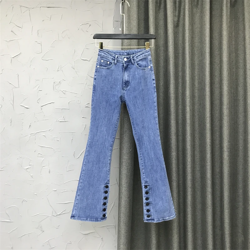 

Multi-Button Bell-Bottom Pants Women's Trousers 2022 Spring New Slim Skinny Jeans Fashion Flared Pants Female Black Denim Jean