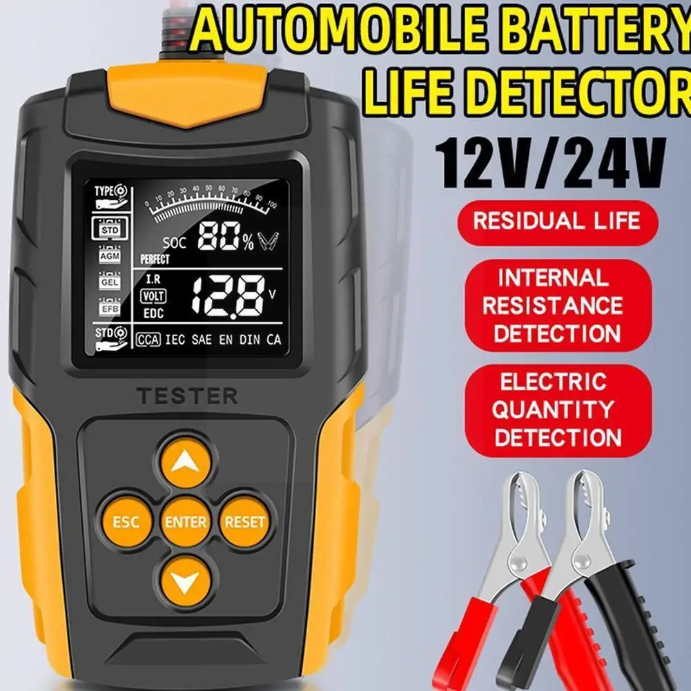 

12v 24v Car Battery Tester Abs Material Load Drop Charging System Analyzer Tools For Motorcycle Suv Boat K2s4
