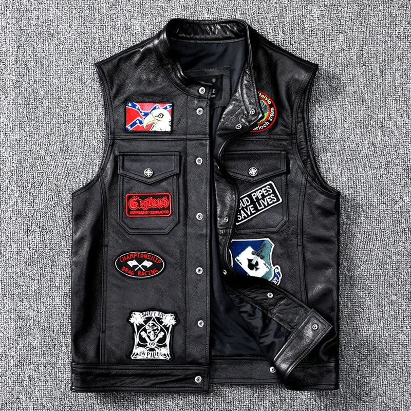 

luxury Fast USA Style Vests Genuine Cowhide Leather Spliced Plus Size Coat Vintage India Motorcycle Sleeveless Jacket
