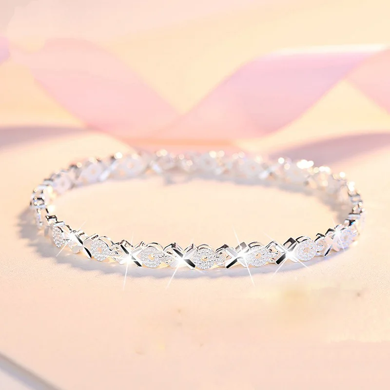 

925 Sterling Silver X Bracelets Zircon Cross Charm Bracelets For Women Paired Bracelets Accessories Silver 925 Jewelry Bangles