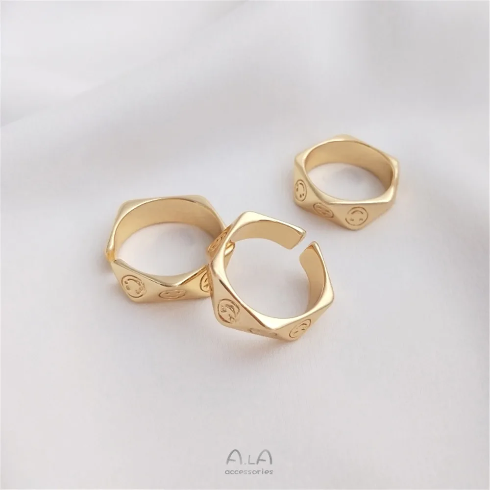 

14K plated gold filled Cut triangle face five smile ring fashion light luxury simple aesthetic net red opening ring