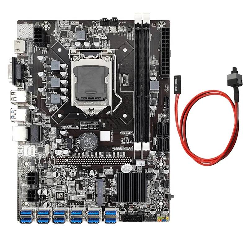 

Материнская плата B75 BTC для майнинга, 12 USB3.0 в разъем для видеокарты PCIE1X, LGA1155 DDR3 DIMM RAM SATA3.0 для B250 с кабелем SATA