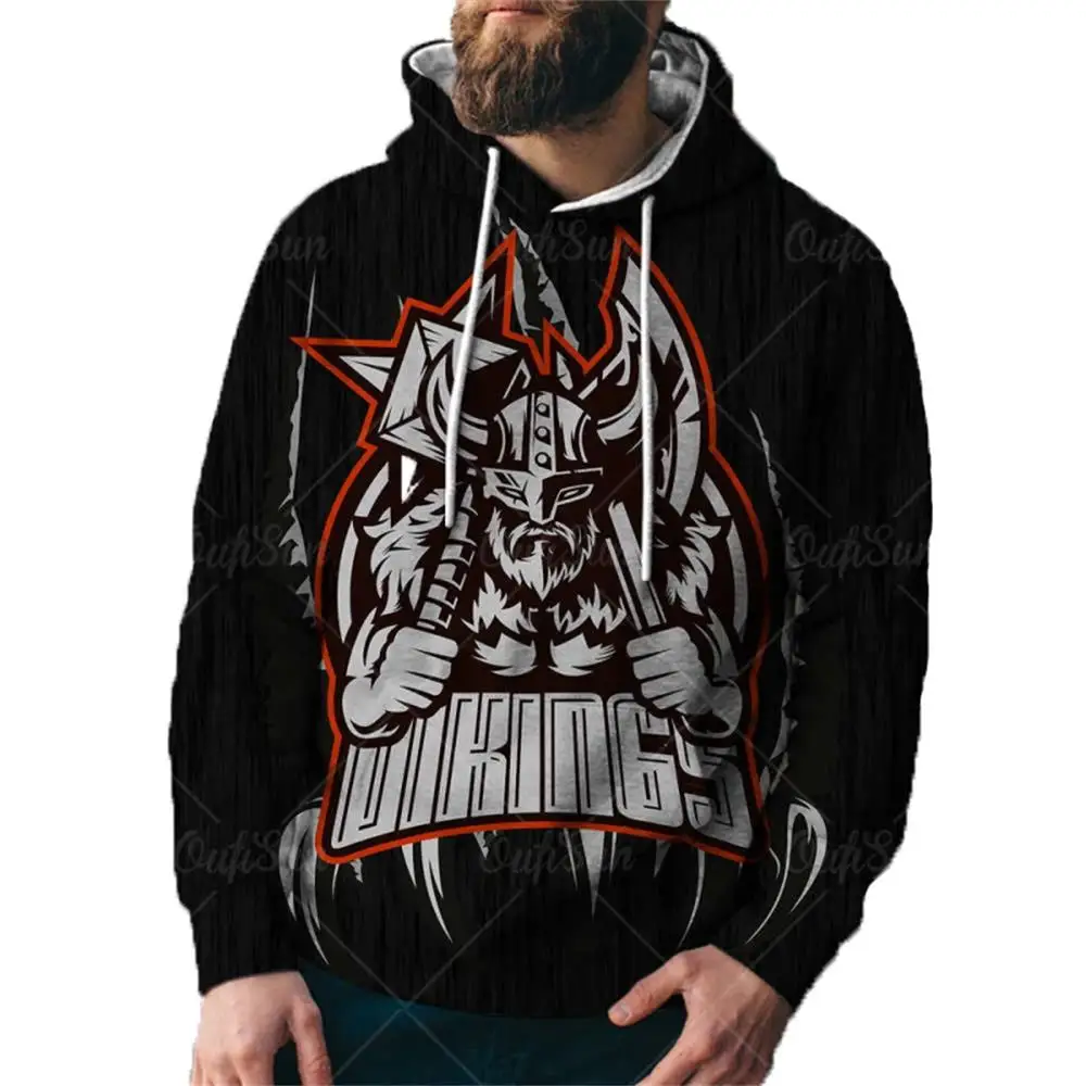 

Fall 2021 3D Abstract Character Design Viking Elements Bold Adventure Sweatshirt Trend Men and Women Fashion Sports Style Pullov