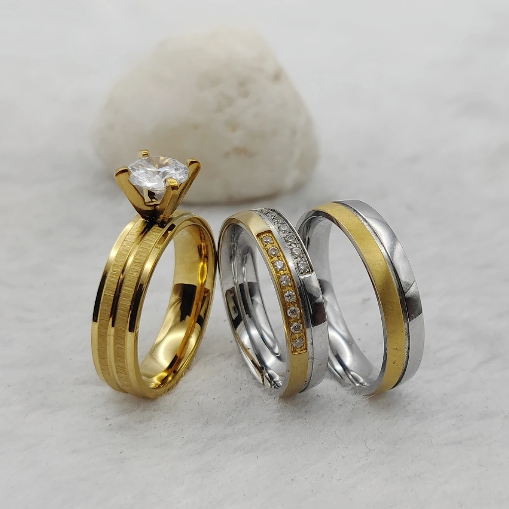 Bridal Jewellery Dubai Wedding Proposals Finger Ring Affordable 18k Golden Titanium Woman Marriage Zircon Rings Couples