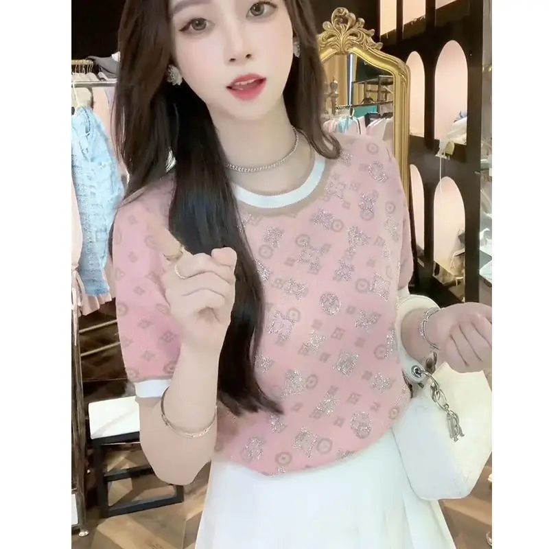 Женский трикотажный топ свитер пальто популярная футболка с круглым вырезом