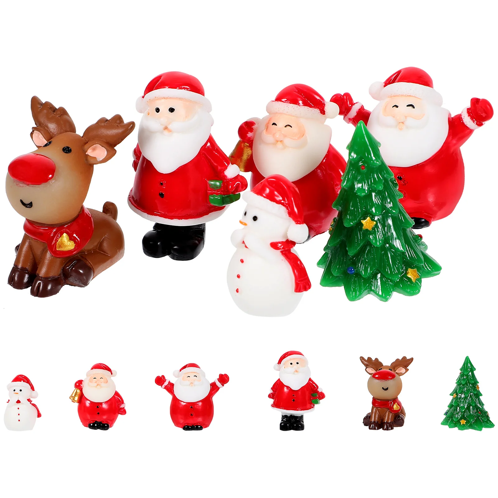

12pcs Christmas Mininature Ornaments Resin Christmas Tree Snowman Santa Snowman Figurines Cake Topper Landscape Decor ( Random