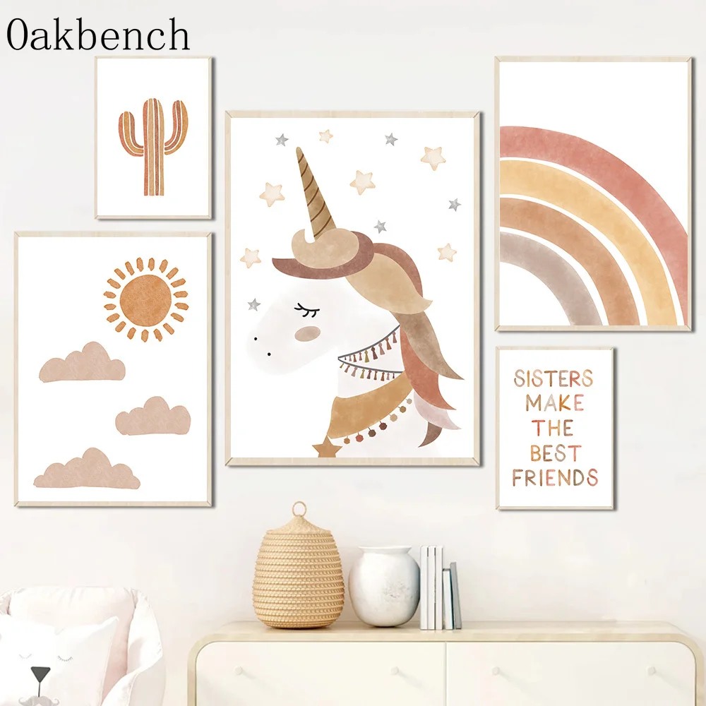 Настенные картины в стиле бохо с единорогом солнце детская комната настенные