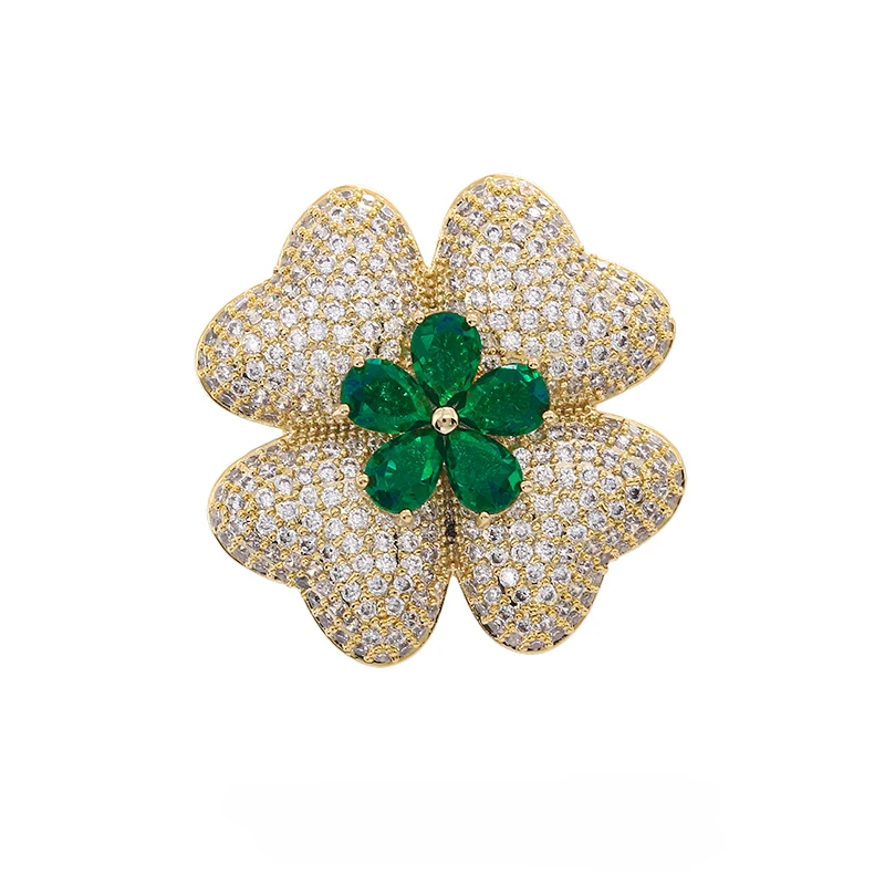 

WEIMANJINGDIAN Brand New Arrival Luxury Cubic Zirconia Crystal Pave Green or Blue Flower Clover Brooches Jewelry Gifts