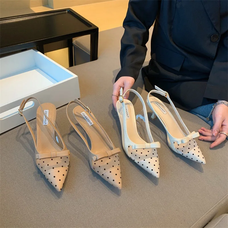 

2023 Fine Heel Heel Sandals Pointed Toe Mesh Slingback Sandals for Women Party Shoes Shoes Elegant Pumps Shoes