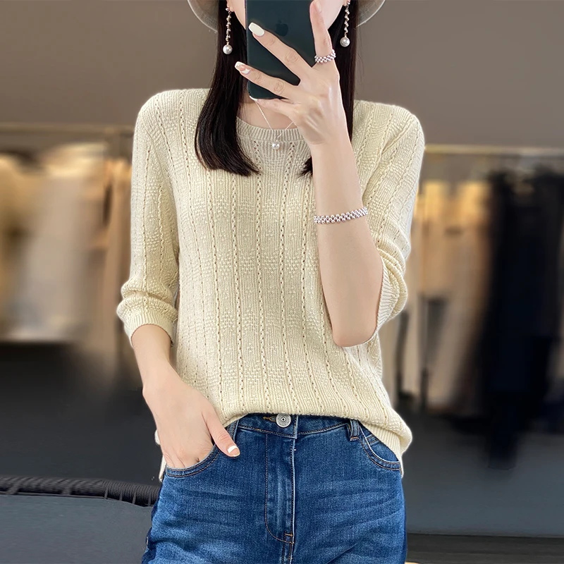 

Women's T-shirt Summer New Cotton Sweater Half Sleeves Casual Knitwear Round Neck Ladies Tops Blouse Overside Pullover Tees