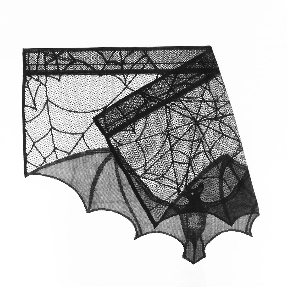 

Halloween Fireplace Cloth Decor Bat Spider Web Lace Stove Cloth for Living Room Fireplace(Black)