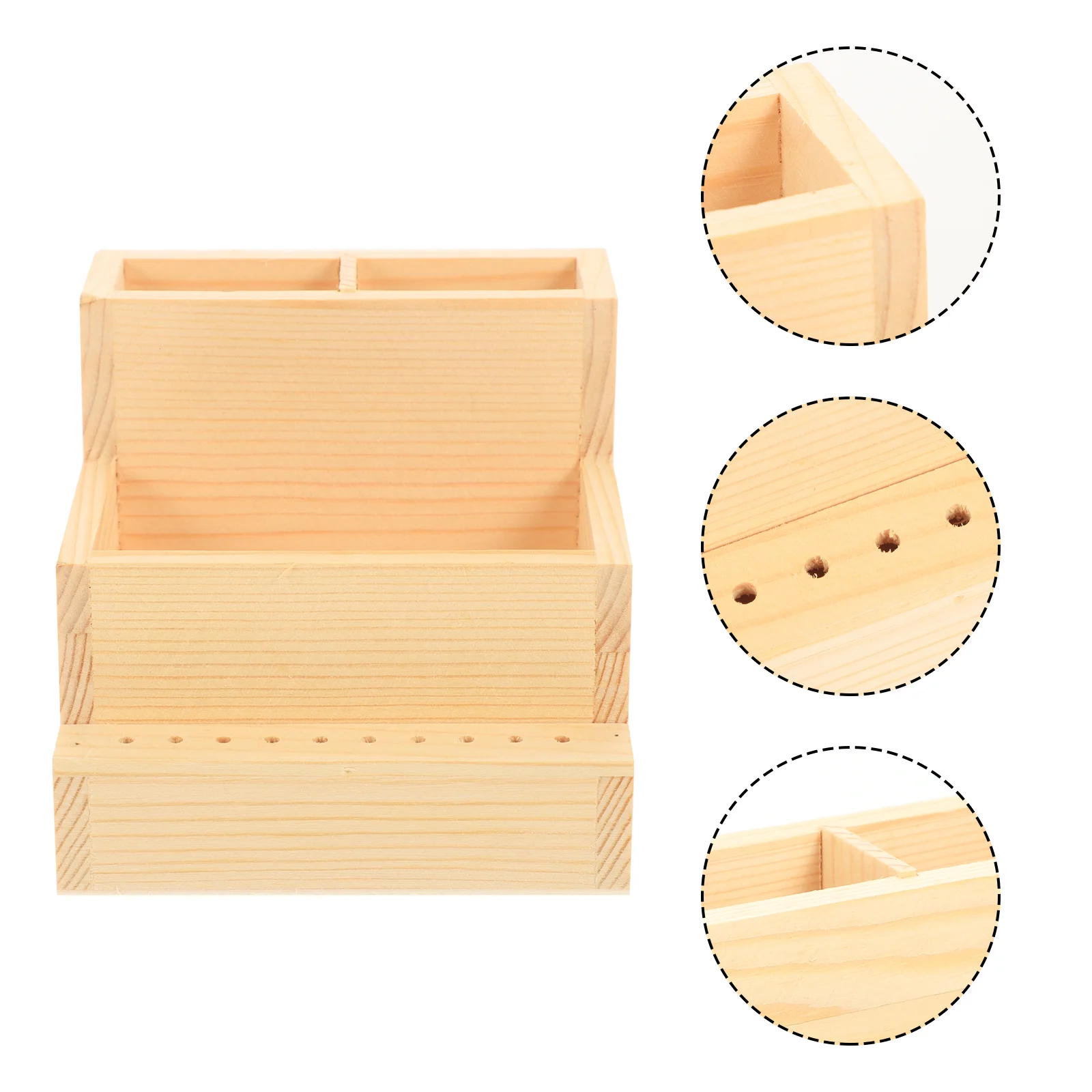

Organizer Box Makeup Holder Nail Wooden Storage Desktop Tool Drill Office Container Brush Stand Casecompartmentbit Manicure Pen