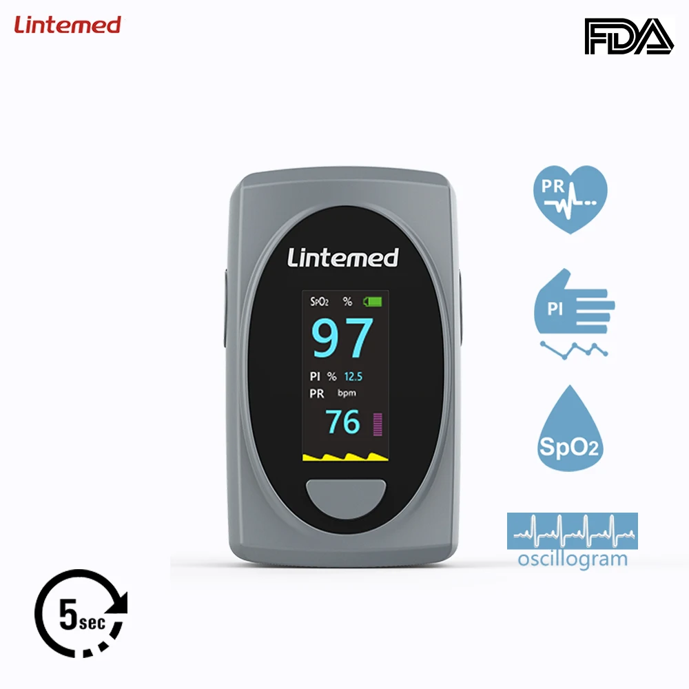 

Lintemed Fingertip Pulse Oximeter Free Shipping Heart Rate Health Care High Precision Finger Clip Blood Oxygen Monitor LT-F20