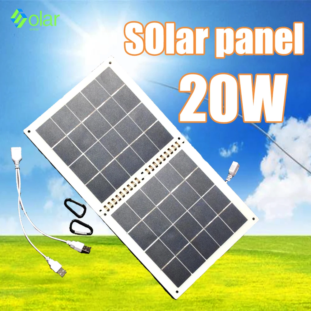 

Solar Panel 20w Battery 12V Portable Solar Plate Placa Solar Cells Usb Charger Waterproof Battery Charger for Phone Watch Fan