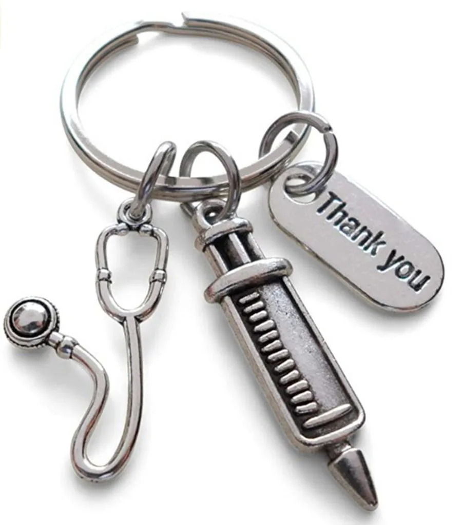 

Stethoscope Syringe Thank You Nurse Keychain Doctor Thank You Gift