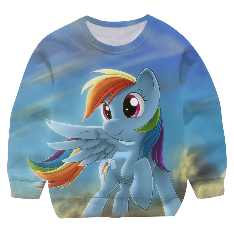 

Новинка, весенне-осенняя Толстовка для девочек с единорогом, топы с длинным рукавом и мультипликационным принтом, пуловер для девочек с кру...