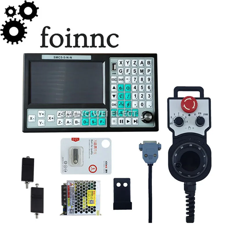 Smc5-5-n-n Cnc 5 Axis Offline Controller 500khz Motion Control System G Code With Emergency Stop Hand Mpg75w24vdc