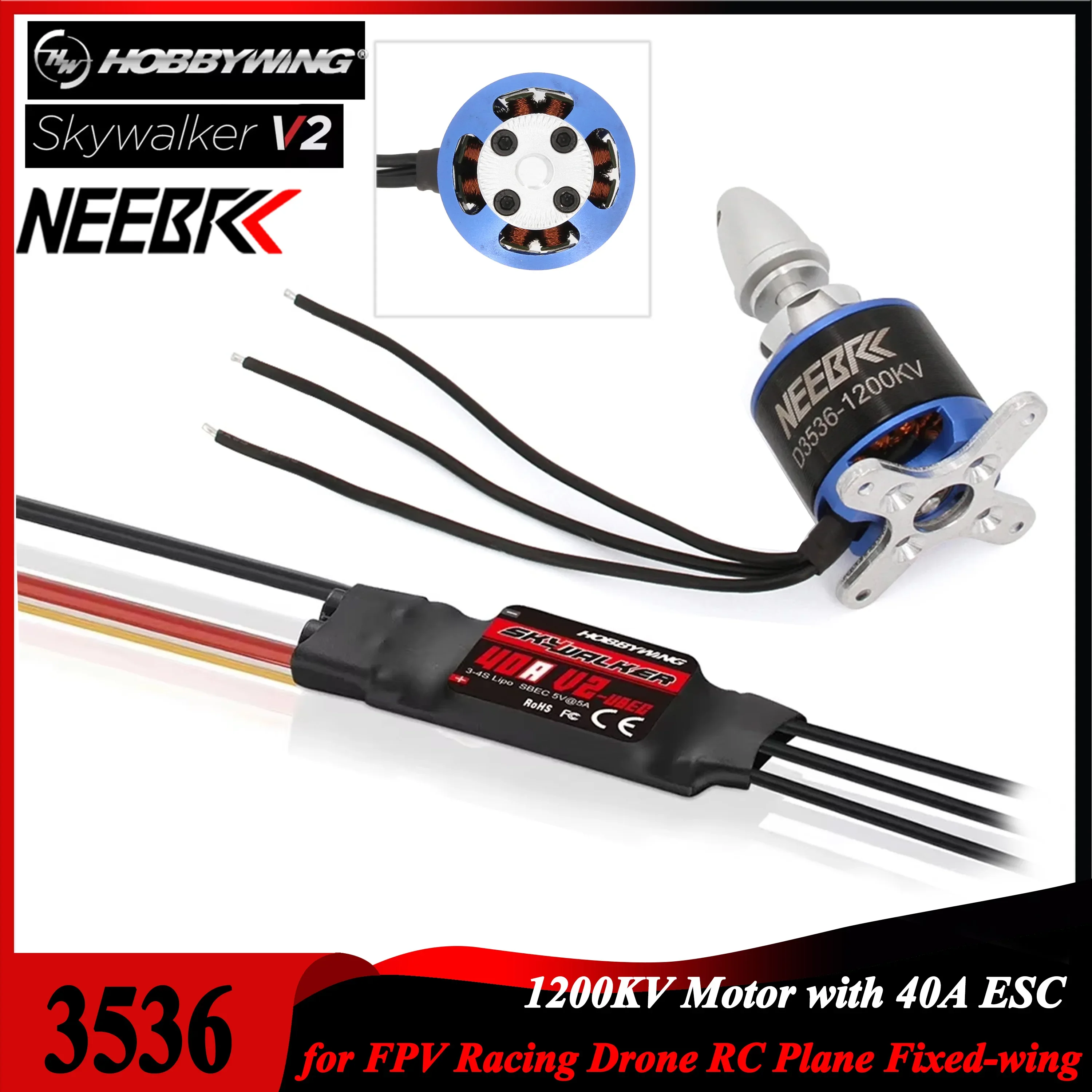 NEEBRC 2-4S 3536 1200KV Бесщеточный двигатель Hobbywing Skywalker 40A V2 UBEC ESC Контроллер скорости для