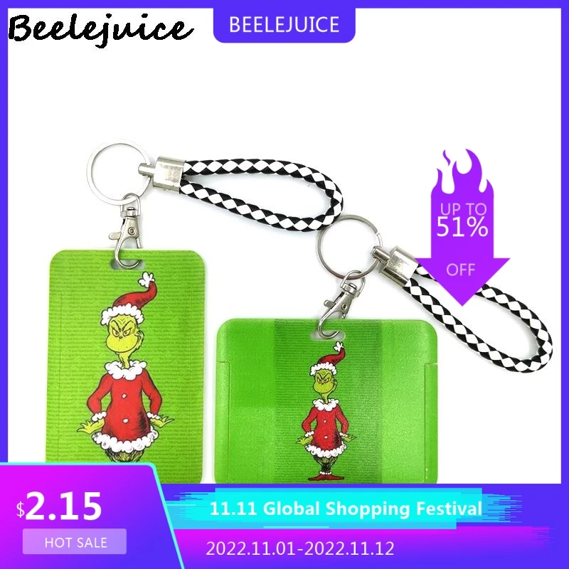 

Green Christmas cat hand Wristlet Keychain Lanyards Id Badge Holder ID Card Pass Phone Badge Holder Key Strap Webbings Ribbons