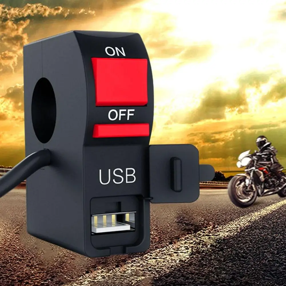 

Universal Motorcycle Handlebar Start Flameout Switch On Off Button With Usb Charger Headlight Indicator Switch