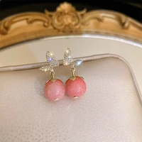 cute pink opal dangle earrings for women shiny zirconia butterfly delicate%c2%a0stud earrings 2022 trend korean fashion girl jewelry