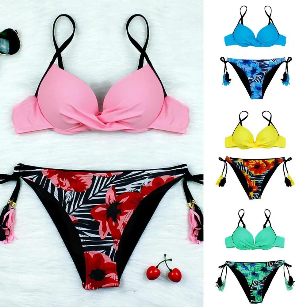 

Бикини пуш-ап женское с цветочным принтом, пикантный купальник, купальный костюм, бразильский комплект для плавания, 2022