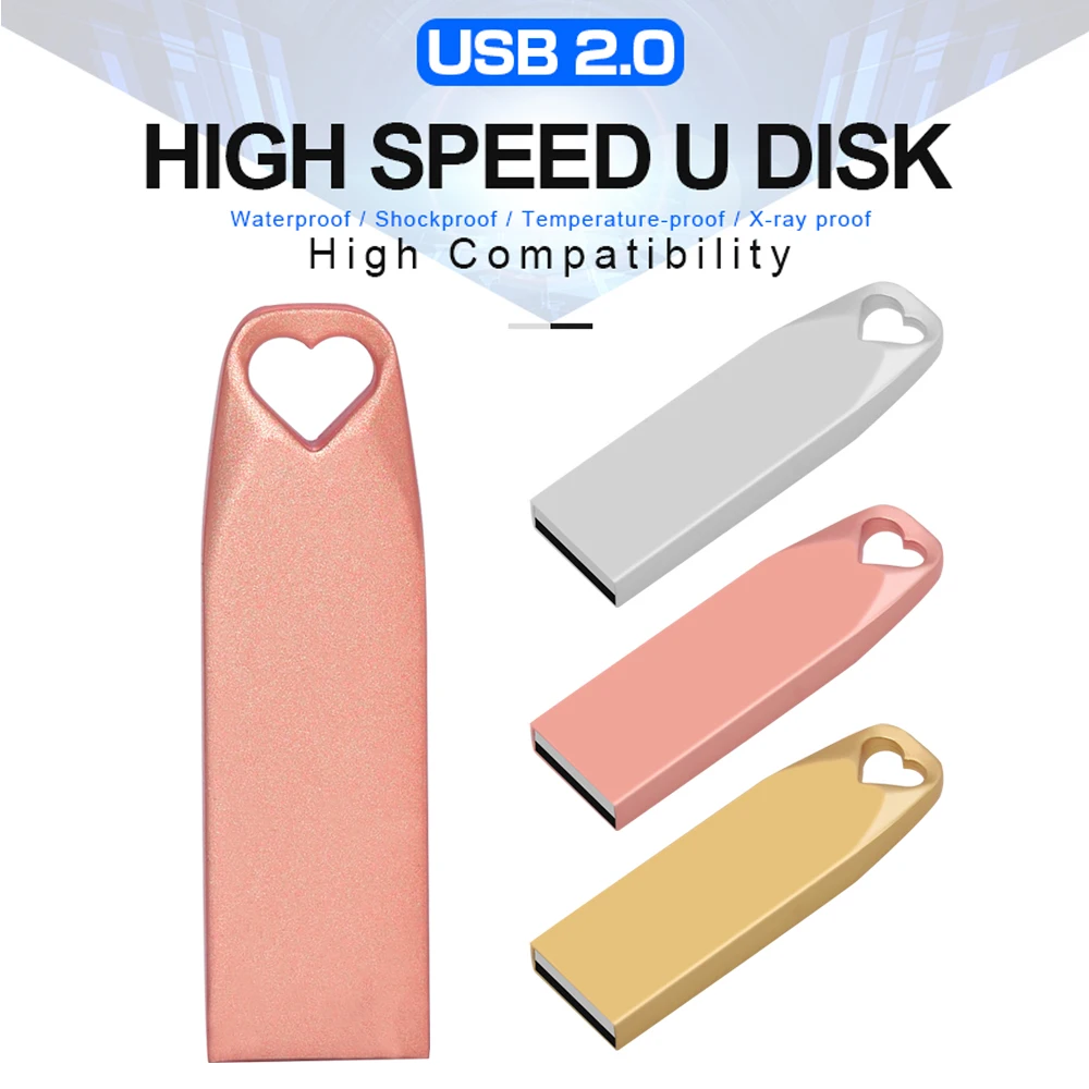 

Metal USB 2.0 Flash Drives 64GB High Speed Pen Drive Golden Pendrive Silver Memory Stick Creative Gifts U Disk