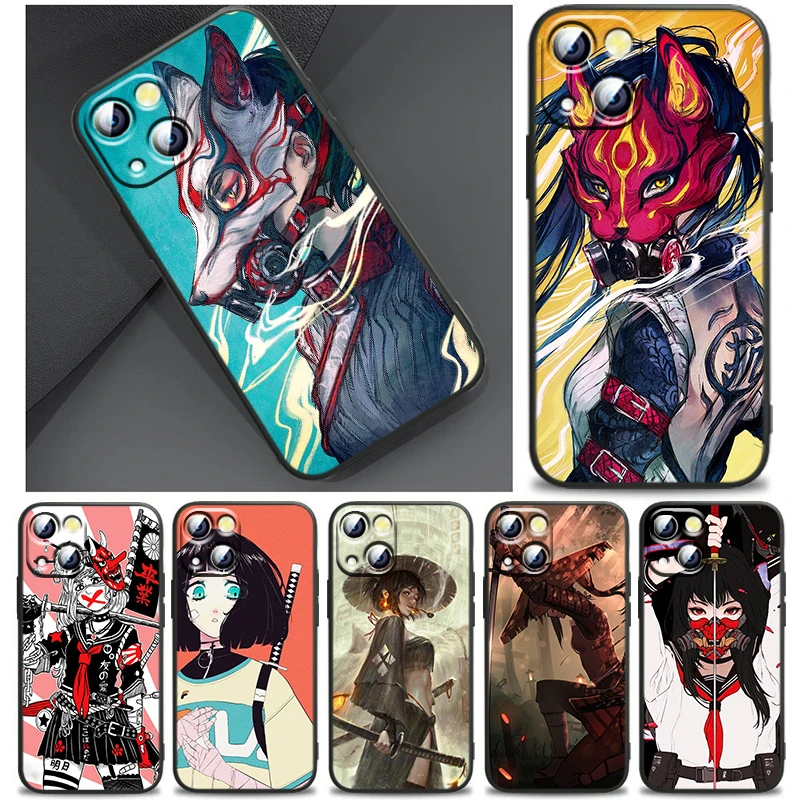 

Anime girl samurai Cover For Apple iPhone 14 13 12 11 SE XS XR X 7 8 6 mini Plus Pro MAX 2020 Black Phone Case