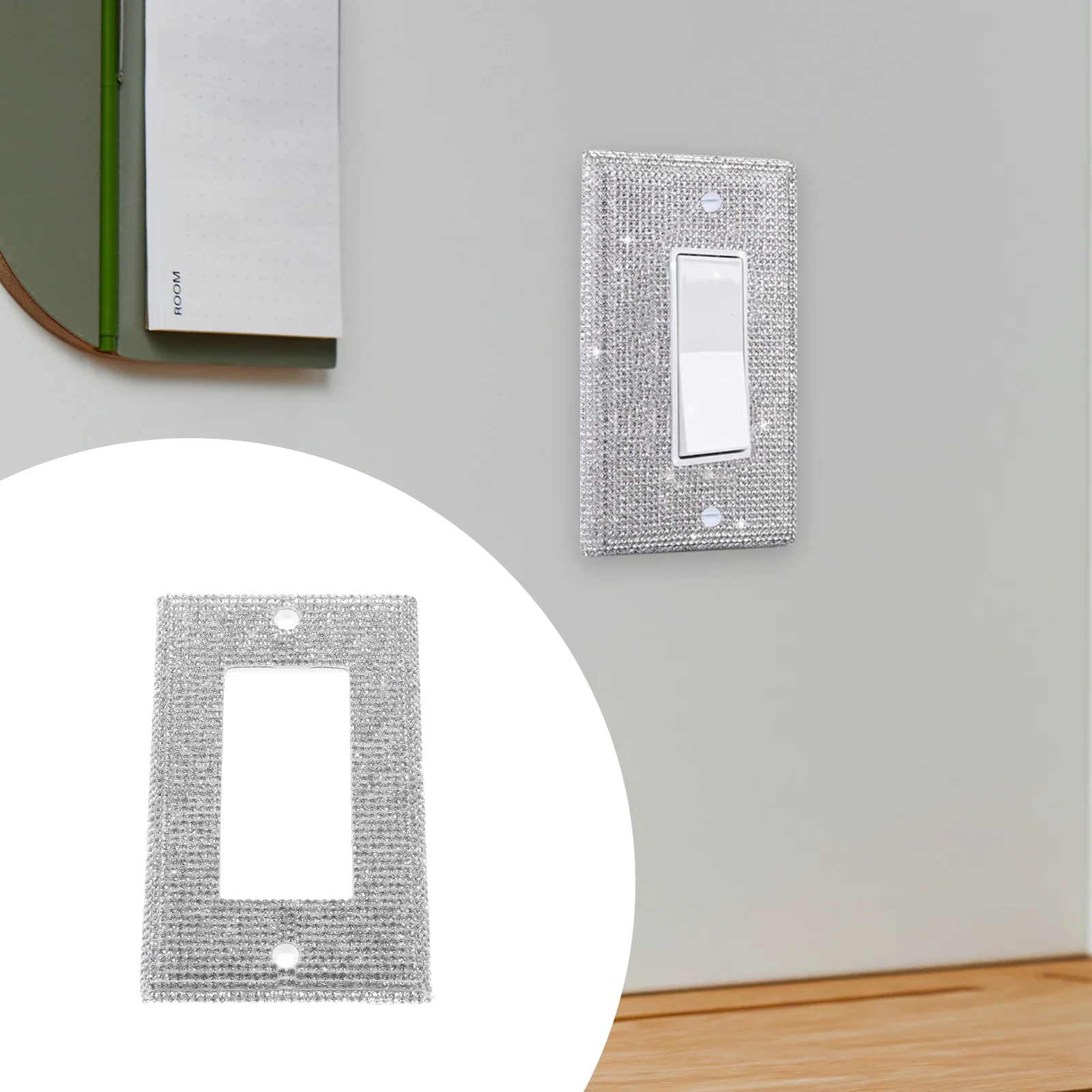 

Switch Cover Plate Wall Guard Socket Rhinestone Outlet Covers Light Bulb 11.5x7cm Mirror PC Plastic Panel Bling Cute