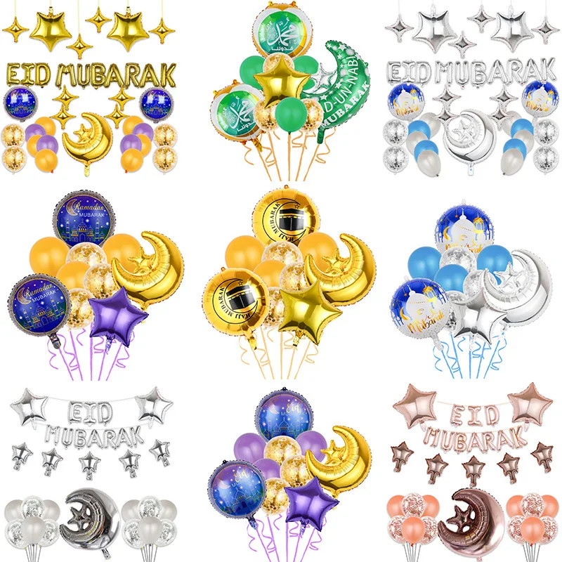 

22pcs Eid Mubark Aluminum Folil Balloons Star Moon Ballon Ramadan Decoration for Home 2023 Islamic Muslim Party Supply Eid Decor