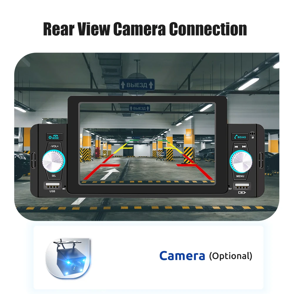 Фото Автомагнитола ESSGOO 1Din, mp5-плеер, Авторадио, стерео, 5-дюймовый IPS экран, Carplay Mirror Link, Bluetooth, универсальный мультимедийный плеер №4