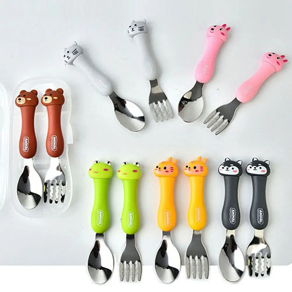 

2Pcs Tableware Cartoon Kids Spoon and Fork Set Dessert Spoon for Children Fork Baby Gadgets Feed Children's Cutlery for Kids
