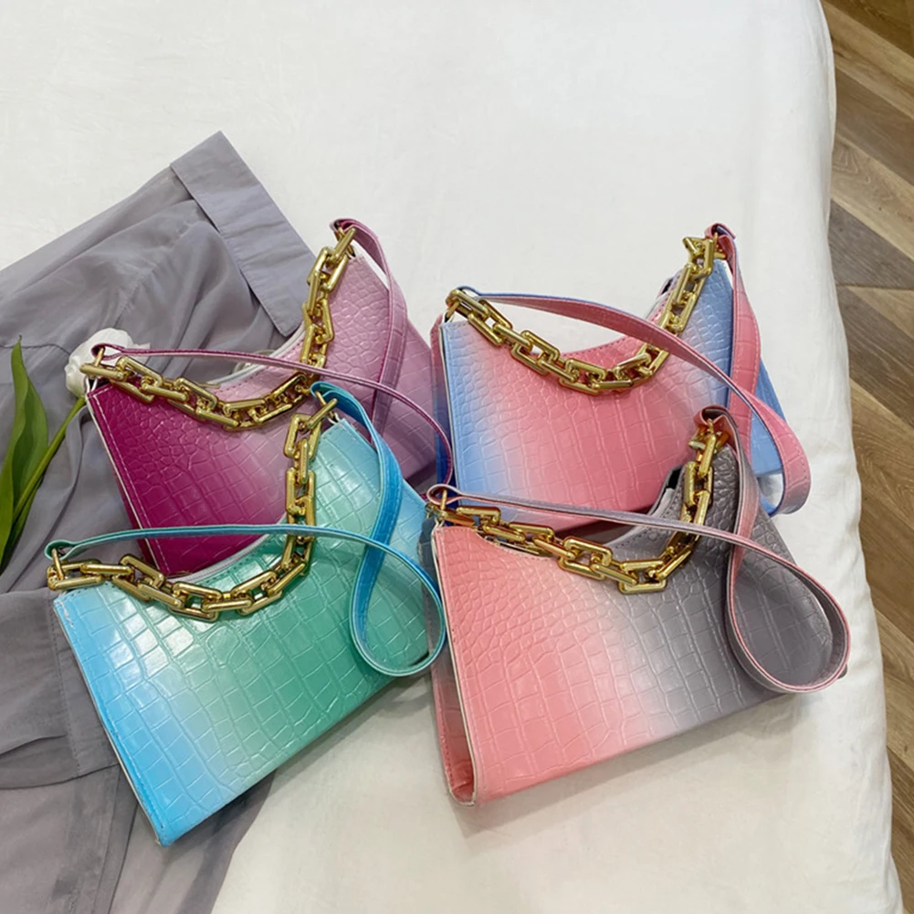 

Женские сумки через плечо из искусственной кожи, дизайнерская дамская сумочка для покупок градиентного цвета с рисунком под кожу аллигатор...