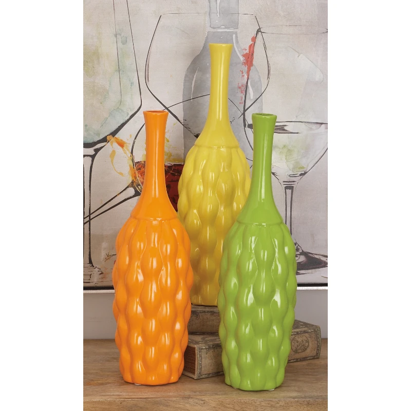 

5"W, 18"H Multi Colored Ceramic Vase, Set of 3