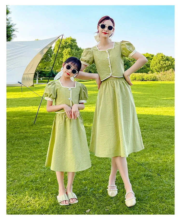 

Новые модные рубашки с коротким рукавом и квадратным вырезом в Корейском стиле, свободные рубашки зеленого цвета с фруктами + юбки трапециевидной формы, комплекты одежды из 2 предметов