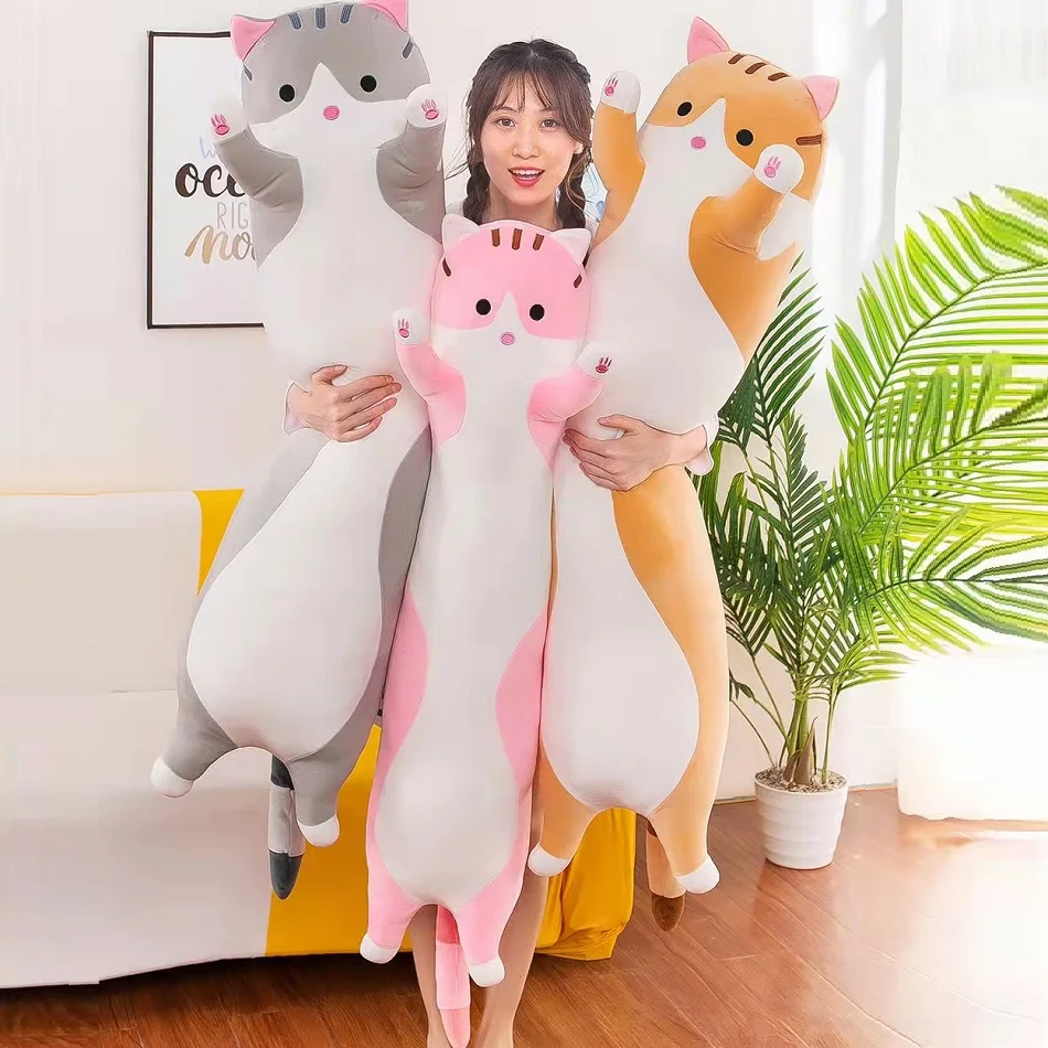 

130cm Cute Soft Long Cats Plush Toys Stuffed Pause Office Nap & Bed Sleep Pillow Car/Home Decor Gifts Dolls for Kid Girls Boys