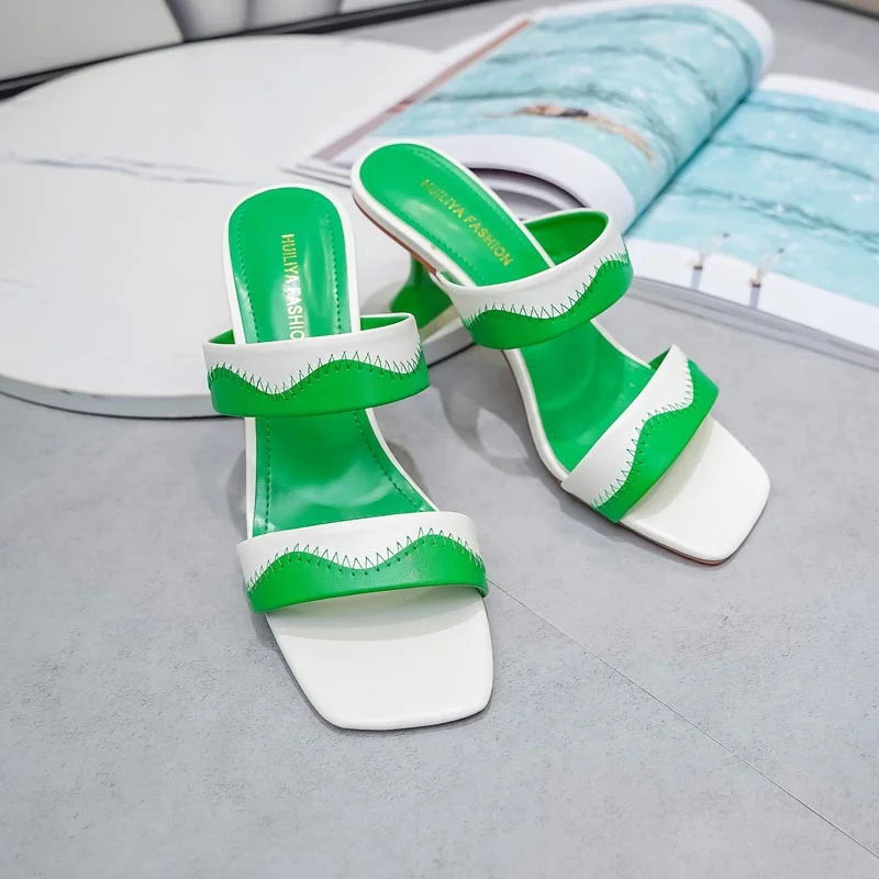 

2022 Summer Open Toe Women Slipper Fashion Female Outdoor Thick Heel Sandal Slip On Beach Slides Sexy Pumps Dress Shoes