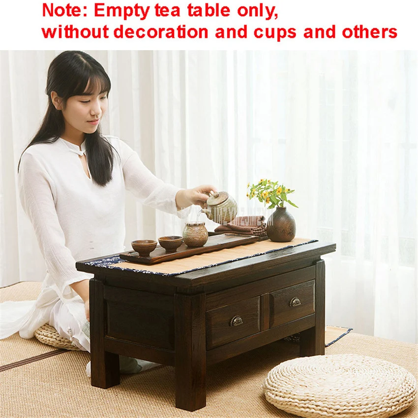 

Retro Chinese Tea Table With 2 Drawer Household Solid Wood Floating Window Table Japanese Tatami Storage Wooden Low Tea Table