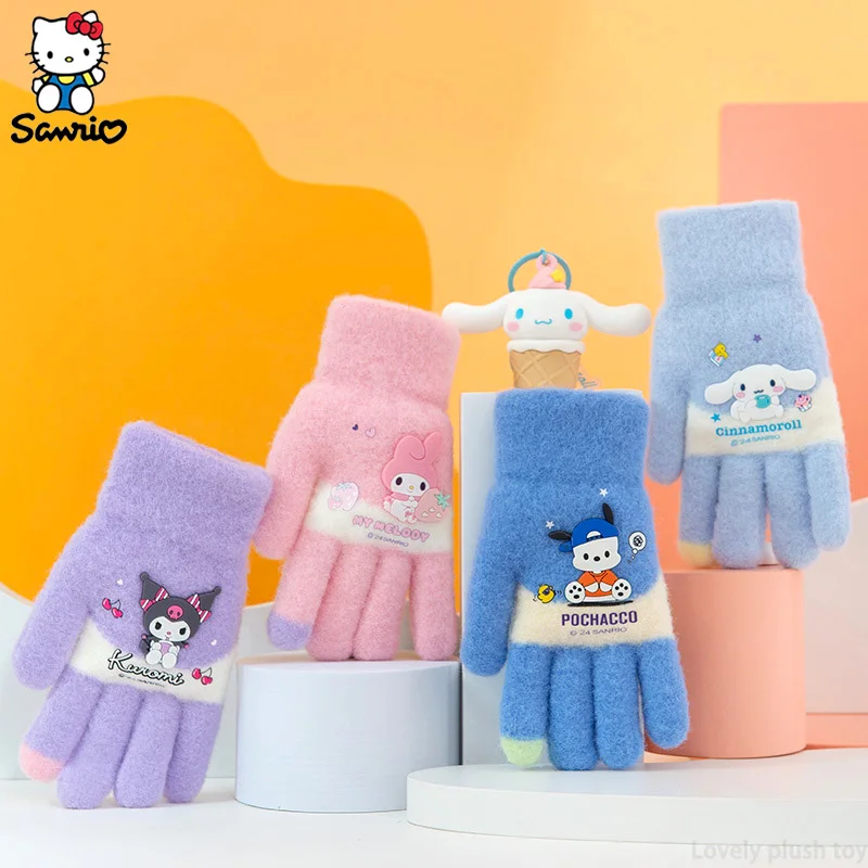 Kawaii Sanrio детские перчатки Kuromi Melody Cinnamoroll студенческие зимние теплые уличные