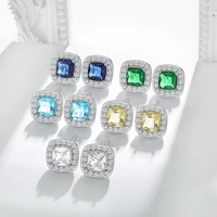 new four claw square artificial rhinestone stud earrings ladies fashion exquisite luxury accessories jewelry