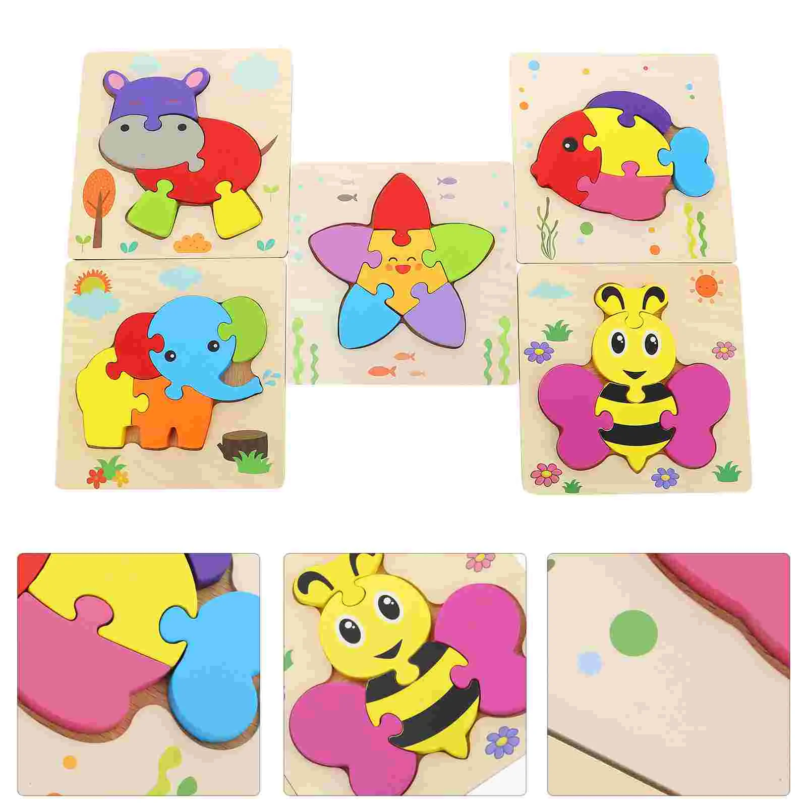 

5pcs Early Learning Wooden Puzzle 3D Jigsaw Educational Child Jigsaw for Children Home