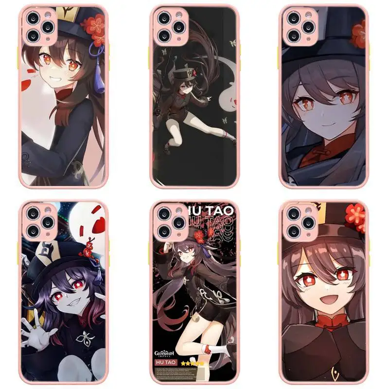 

Ударопрочный чехол Hu Tao Genshin, розовый прозрачный матовый чехол для IPhone 7 8 11 12 S Mini Pro X XS XR MAX Plus, защитный чехол