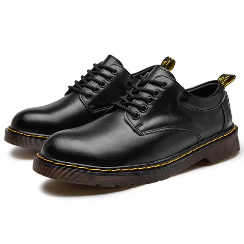 Кожаные ботинки для мужчин, удобные модные износостойкие уличные повседневные низкие ботинки на платформе с круглым носком, весна-осень