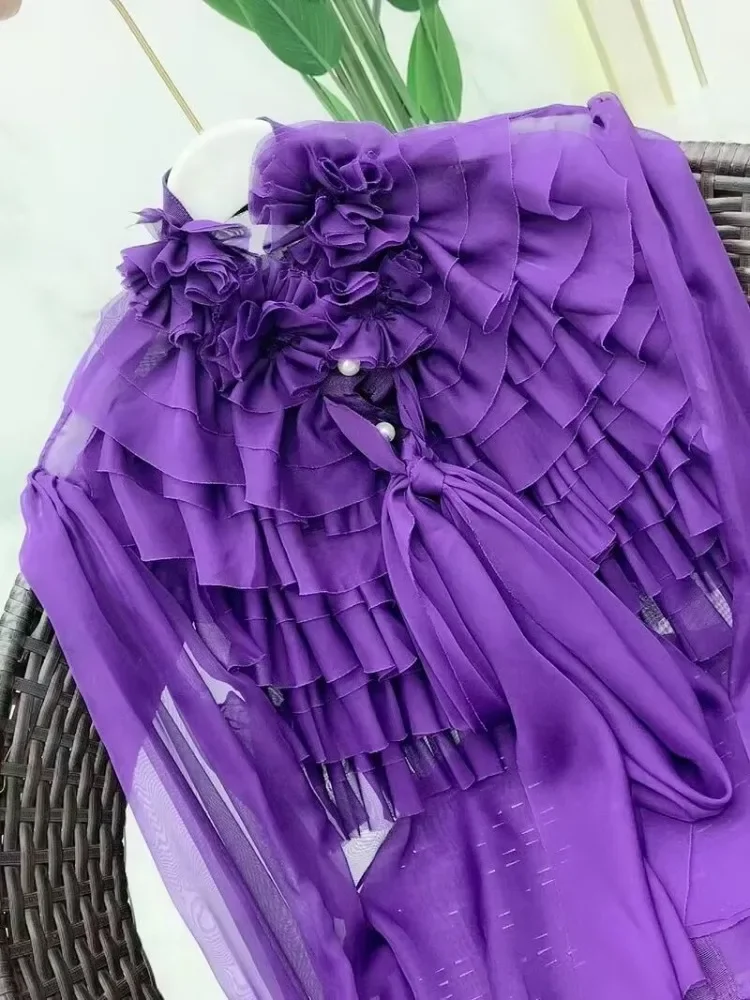 Женская винтажная шифоновая блузка с расклешенными рукавами свободная